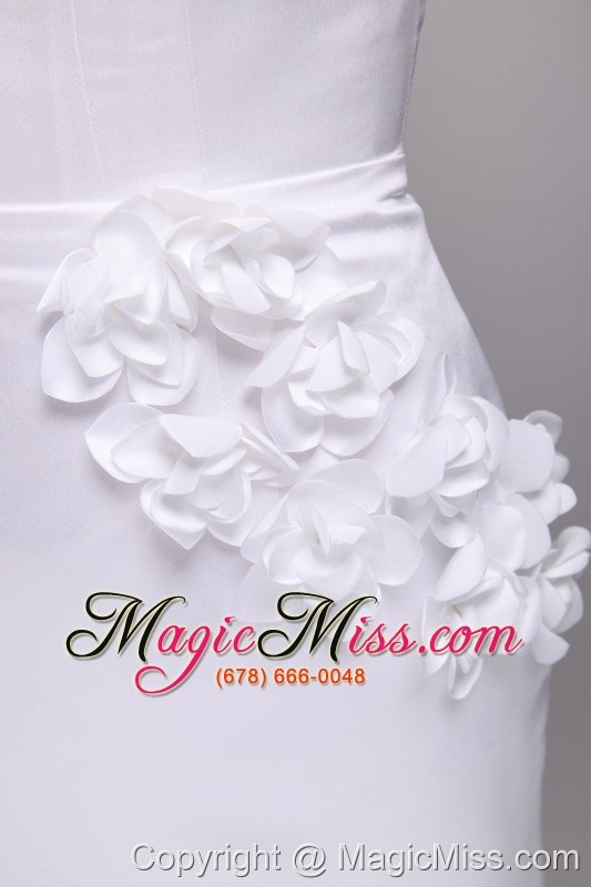 wholesale white column scoop mini-length taffeta hand flowers prom / cocktail dress