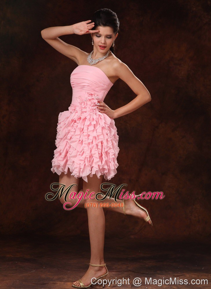 wholesale pink chiffon ruffles and hand made flowers strapless sweet 2013 prom gowns for custom made in dauphin island alabama