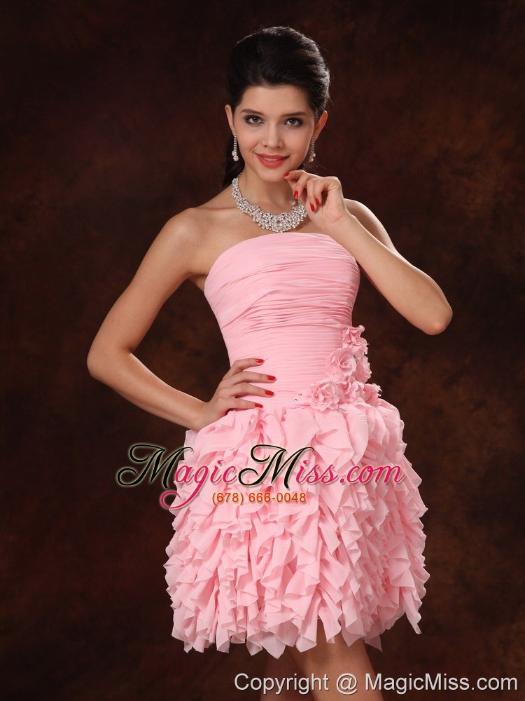 wholesale pink chiffon ruffles and hand made flowers strapless sweet 2013 prom gowns for custom made in dauphin island alabama