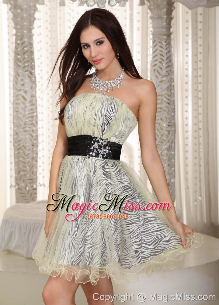 wholesale a-line strapless knee-length zebra and organza belt appliques prom dress