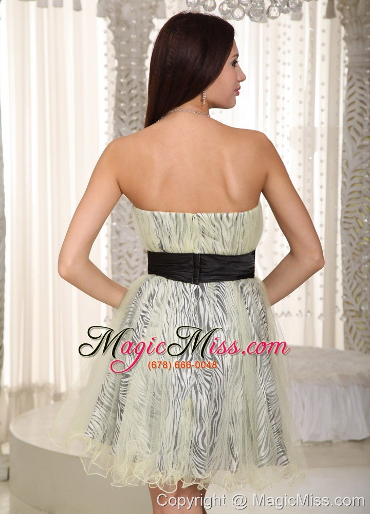 wholesale a-line strapless knee-length zebra and organza belt appliques prom dress