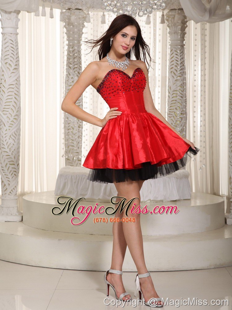 wholesale red and black column sweetheart mini-length organza and taffeta beading prom dress