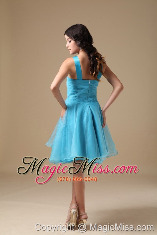 wholesale aqua a-line v-neck knee-length organza prom dress