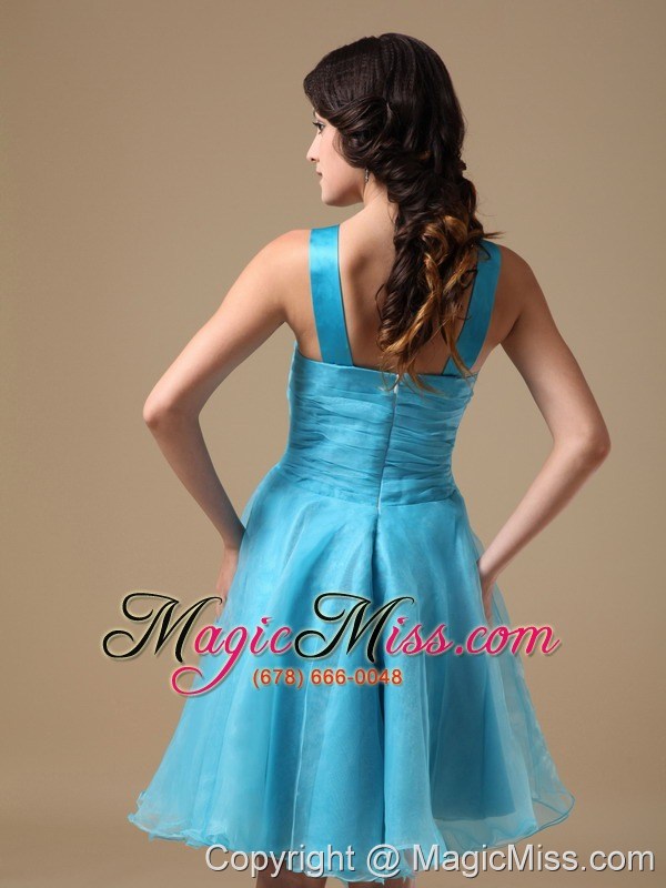 wholesale aqua a-line v-neck knee-length organza prom dress