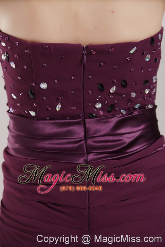 wholesale dark purple column sweetheart mini-length chiffon ruch and beading prom / homecoming dress