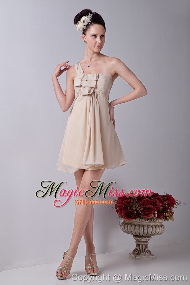 wholesale champagne a-line one shouldle mini-length chiffon ruch prom / homecoming dress