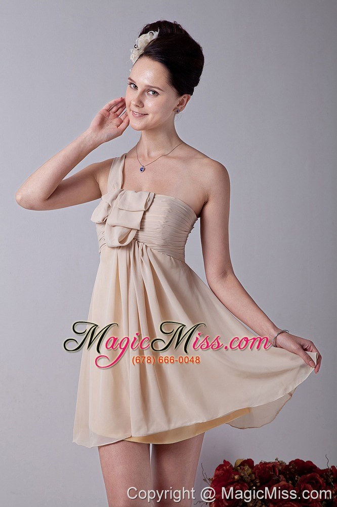 wholesale champagne a-line one shouldle mini-length chiffon ruch prom / homecoming dress