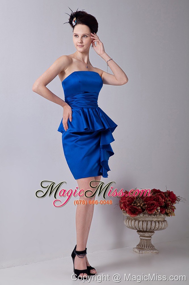 wholesale royal blue column strapless mini-length satin ruch prom / homecoming dress