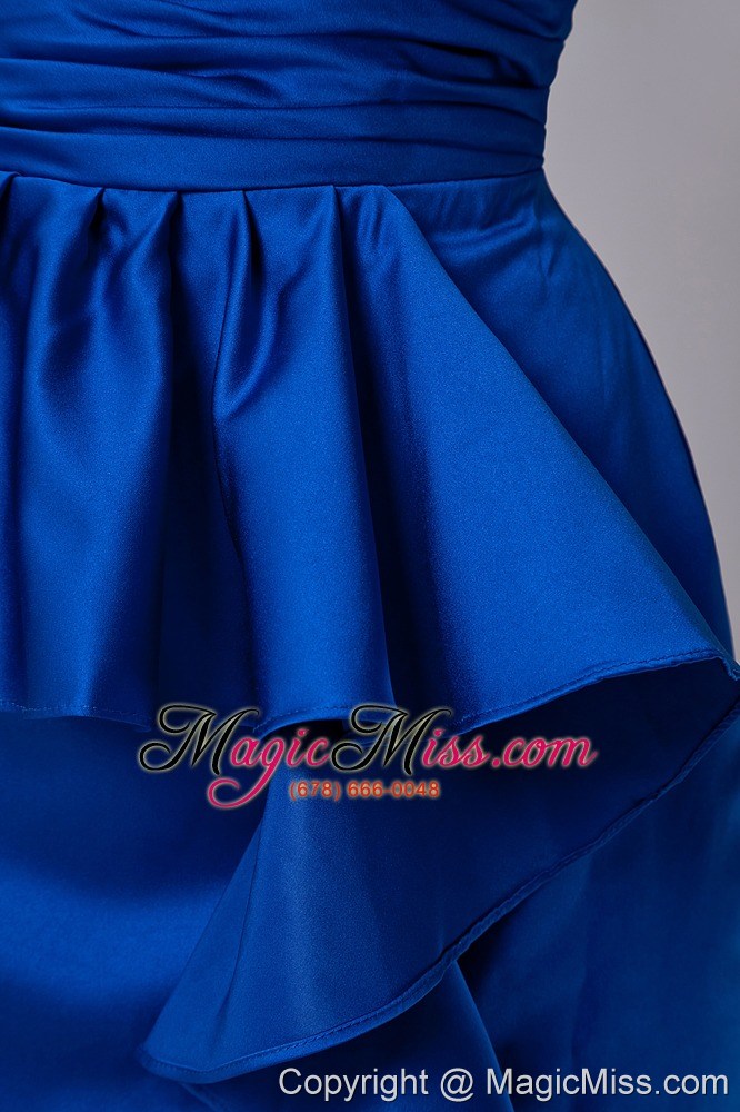 wholesale royal blue column strapless mini-length satin ruch prom / homecoming dress