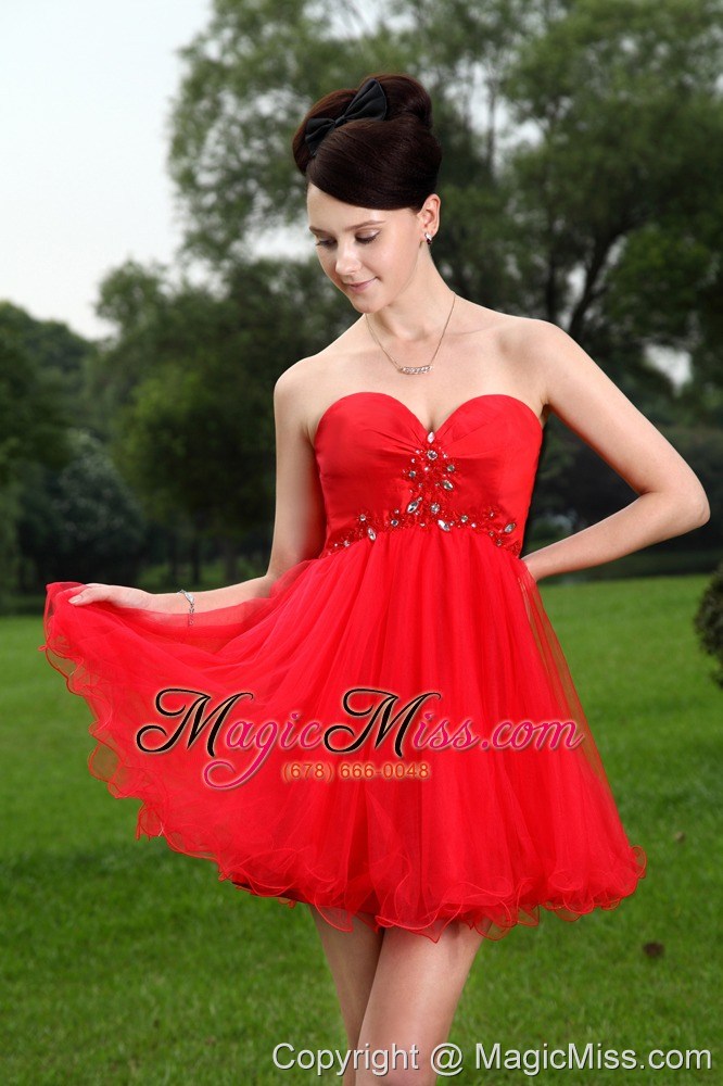 wholesale red princess sweetheart mini-length oragnza beading prom / homecoming dress