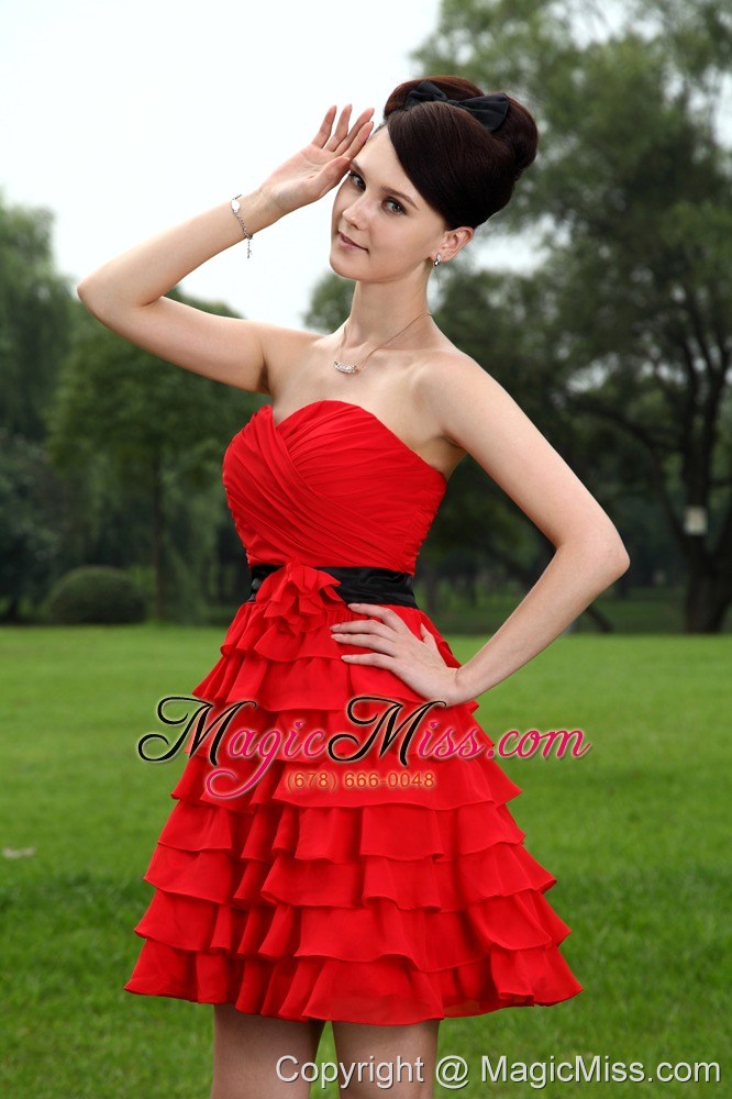 wholesale red a-line sweetheart mini-length chiffon hand made flower prom / homecoming dress