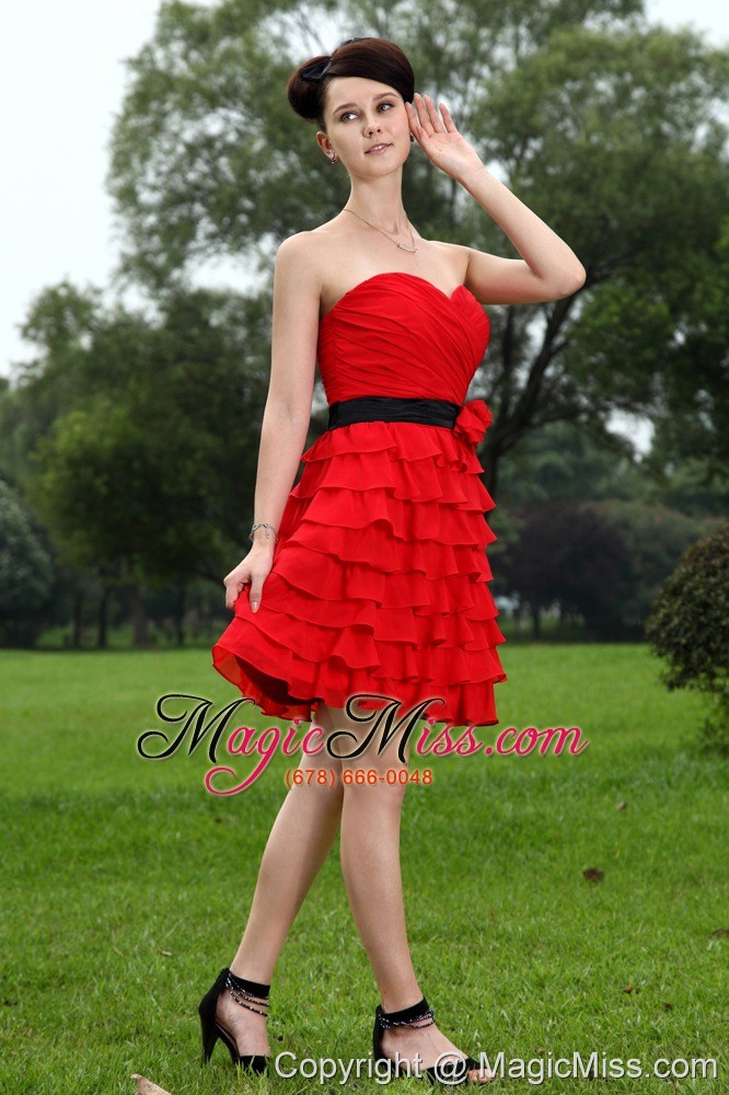 wholesale red a-line sweetheart mini-length chiffon hand made flower prom / homecoming dress