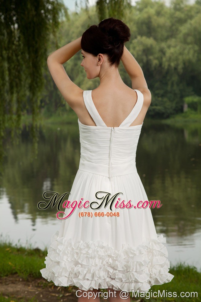 wholesale white empire v-neck mini-length chiffon ruch prom / homecoming dress