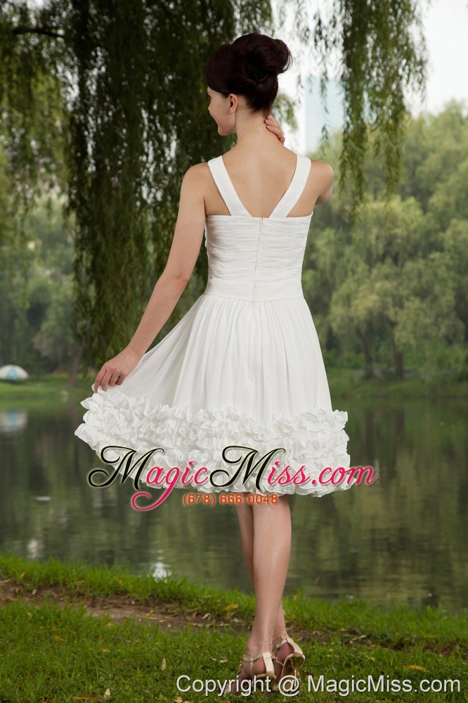 wholesale white empire v-neck mini-length chiffon ruch prom / homecoming dress