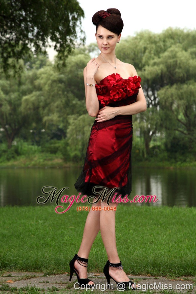 wholesale red column strapless mini-length tulle hand made flowers prom / homecoming dress