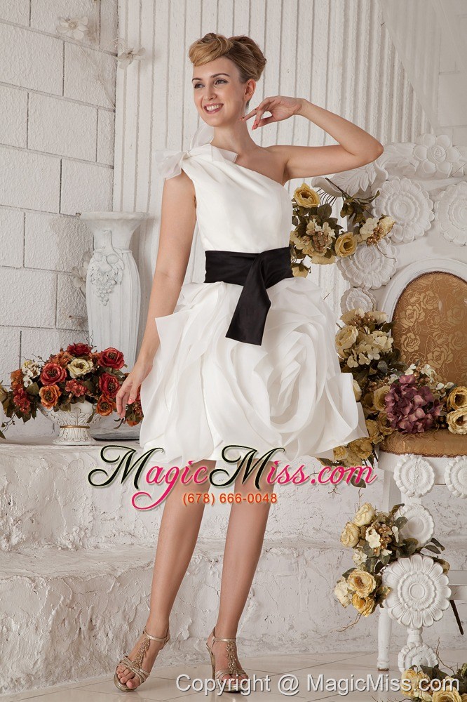 wholesale gray column one shoulder mini-length chiffon ruch prom dress