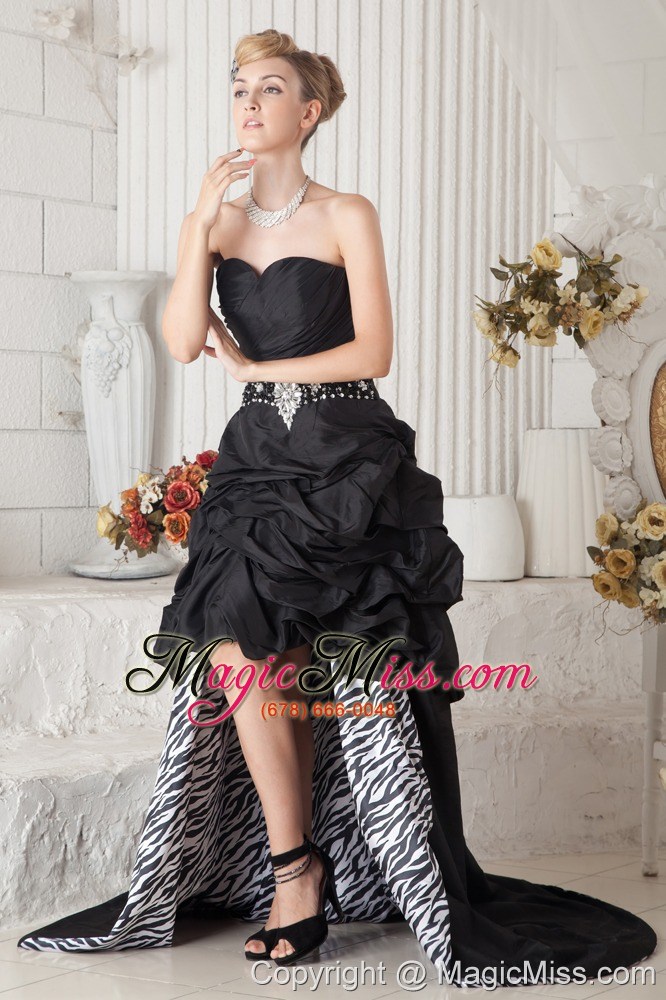 wholesale black a-line sweetheart high-low prom dress taffeta ruch and beading