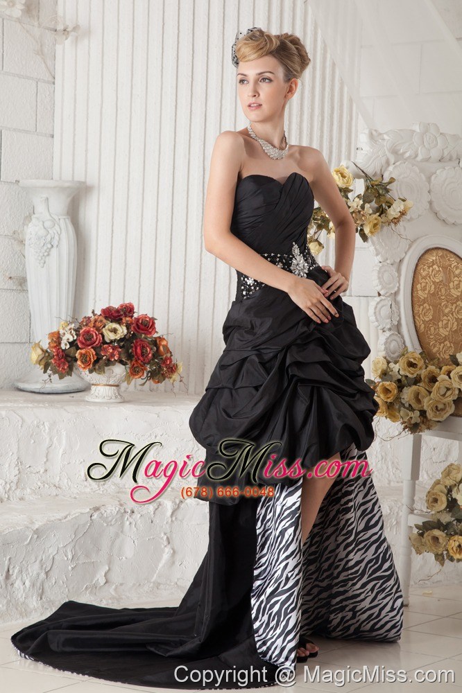 wholesale black a-line sweetheart high-low prom dress taffeta ruch and beading