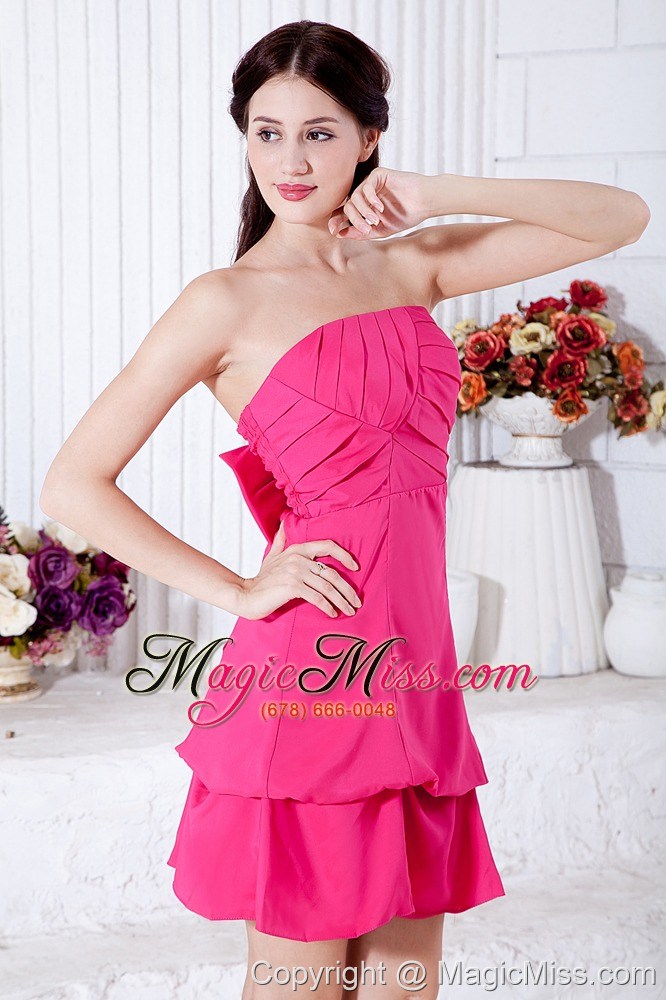 wholesale hot pink a-line strapless mini-length taffeta ruch prom / homecoming dress