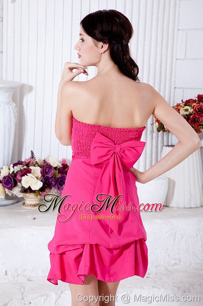 wholesale hot pink a-line strapless mini-length taffeta ruch prom / homecoming dress