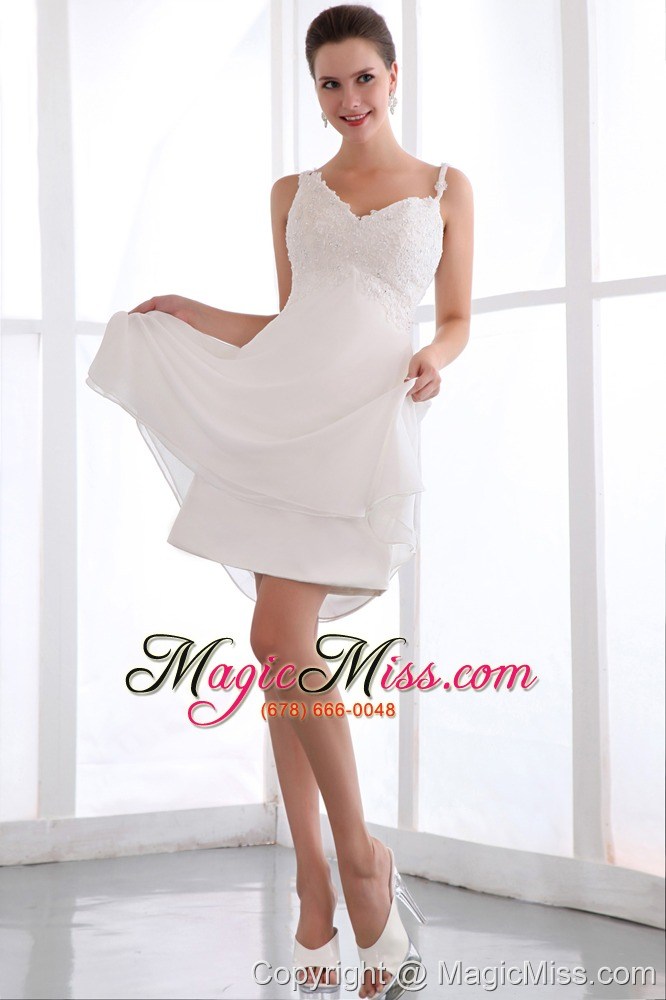 wholesale white a-line spaghetti straps mini-length chiffon appliques prom dress