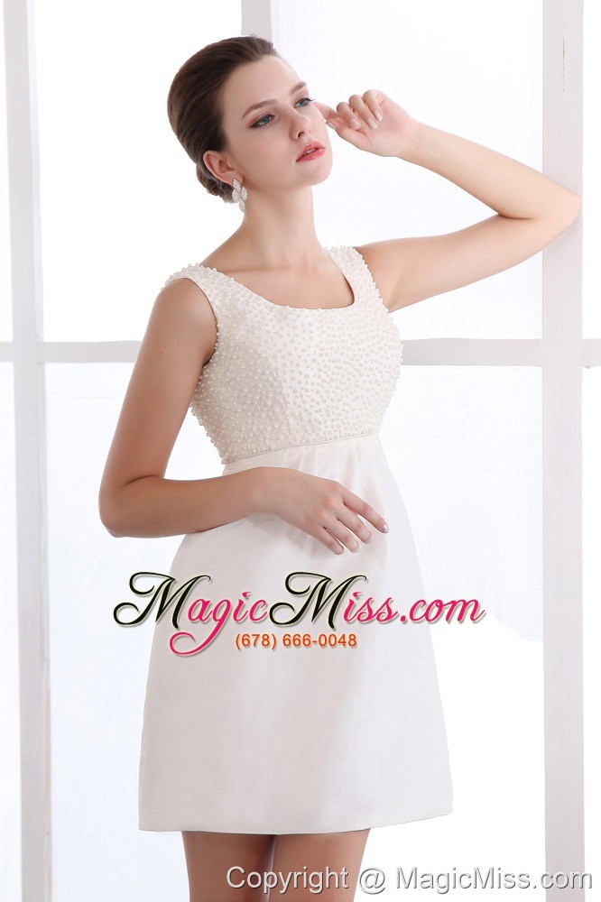 wholesale white column straps mini-length taffeta beading prom dress