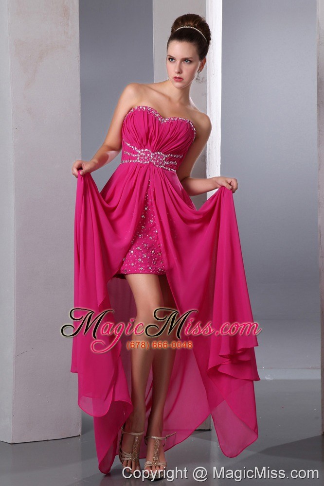 wholesale hot pink column sweetheart floor-length chiffon beading prom dress
