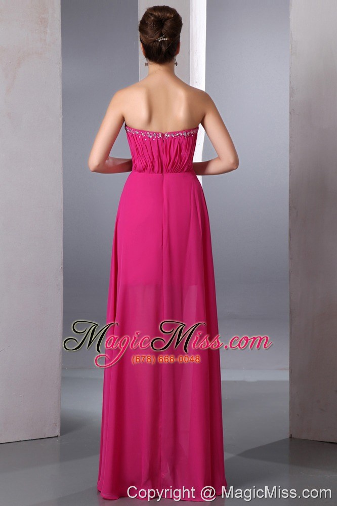 wholesale hot pink column sweetheart floor-length chiffon beading prom dress