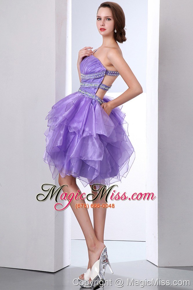 wholesale lavevder a-line one shoulder mini-length organza beading prom dress