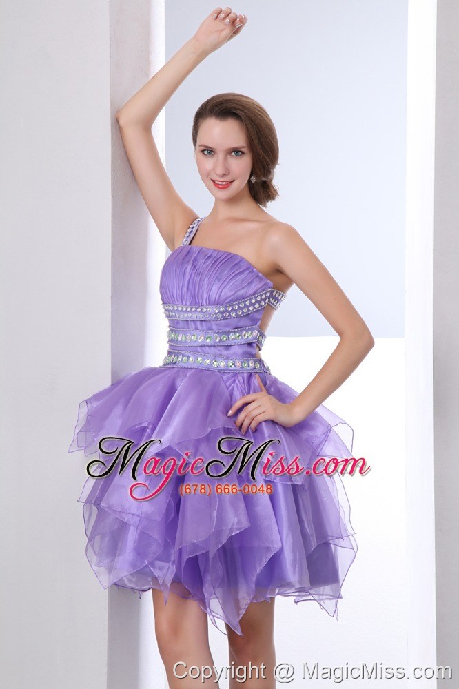 wholesale lavevder a-line one shoulder mini-length organza beading prom dress