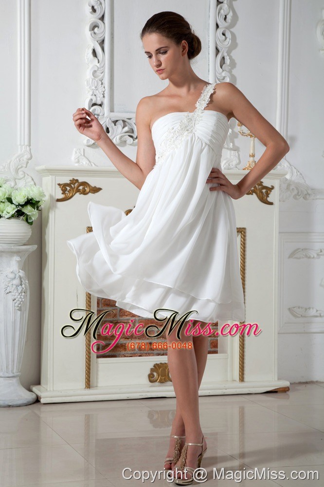 wholesale white empire one shoulder knee-length chiffon appliques prom dress