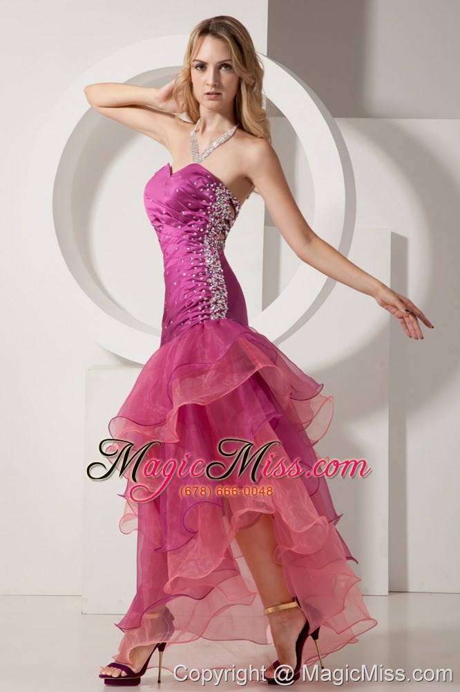 wholesale sexy fuchsia sweetheart prom dress asymmetrical beading and ruch