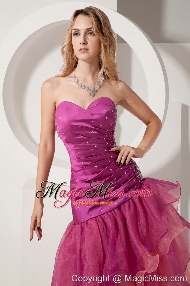 wholesale sexy fuchsia sweetheart prom dress asymmetrical beading and ruch
