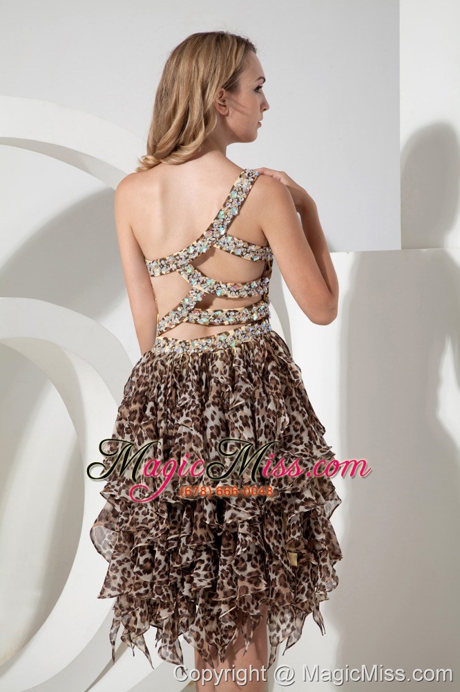wholesale sexy empire one shoulder tea-length leopard beading prom dress