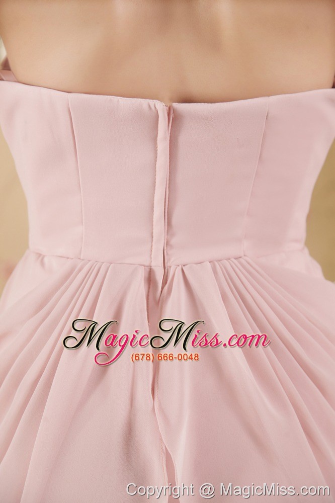 wholesale baby pink column sweetheart mini-length chiffon beading prom dress
