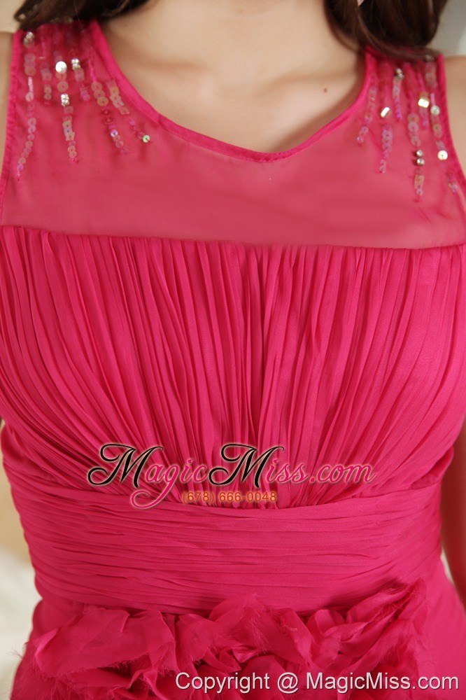 wholesale red column scoop mini-length chiffon ruch prom dress