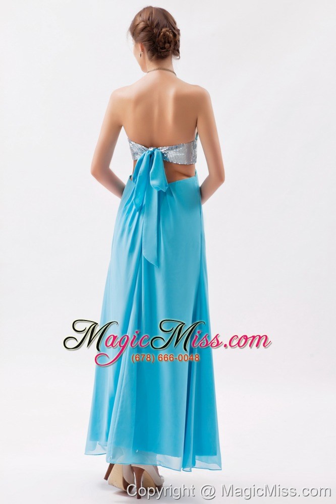 wholesale aqua empire strapless ankle-length chiffon and sequin evening dress