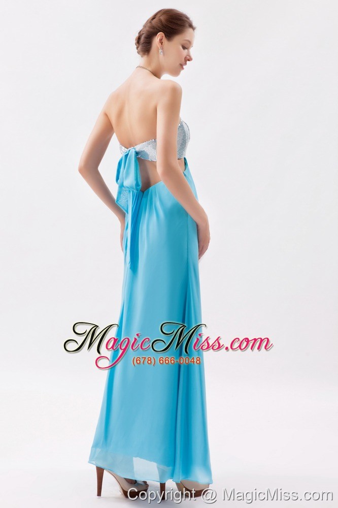wholesale aqua empire strapless ankle-length chiffon and sequin evening dress