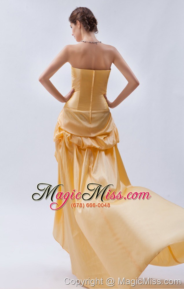 wholesale orange column / sheath strapless high-low taffeta pick-ups prom dress