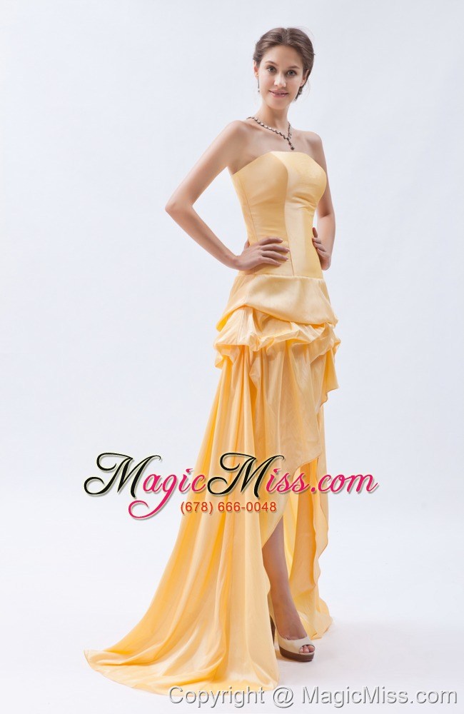 wholesale orange column / sheath strapless high-low taffeta pick-ups prom dress