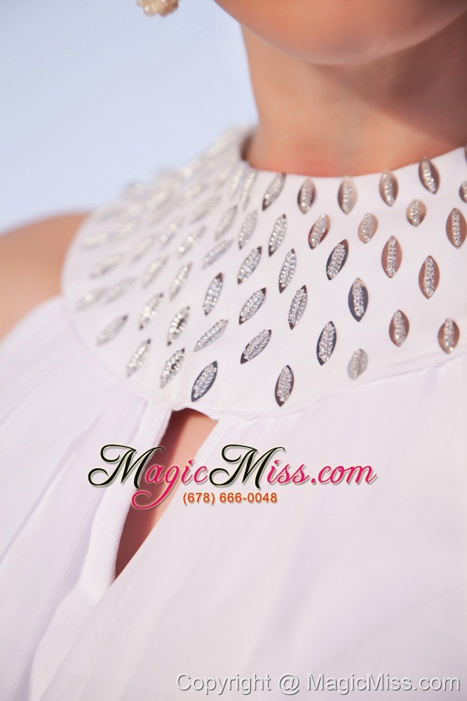 wholesale white empire high-neck mini-length chiffon beading prom dress