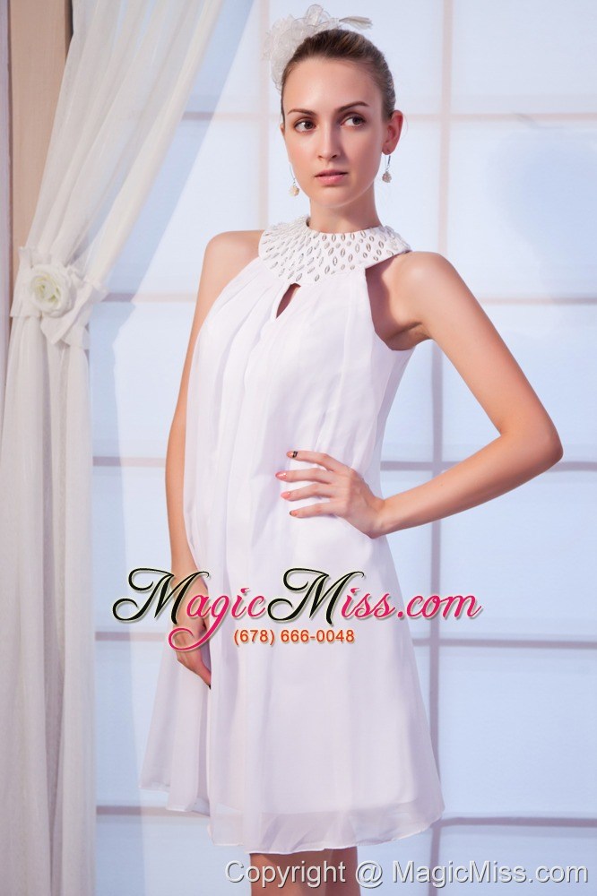 wholesale white empire high-neck mini-length chiffon beading prom dress
