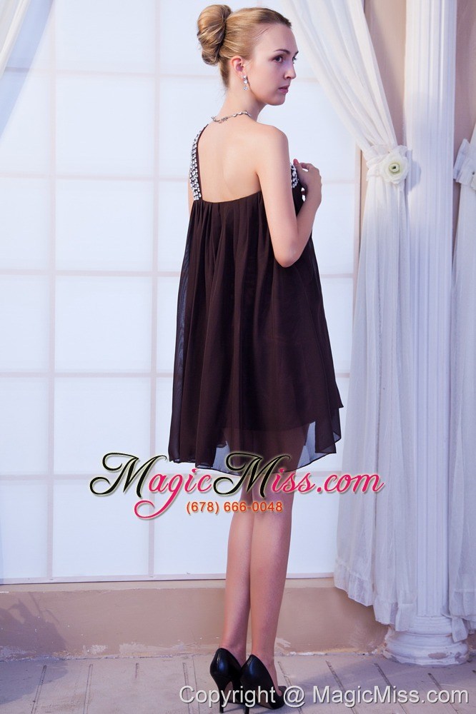 wholesale brown empire one shoulder mini-length chiffon beading prom dress