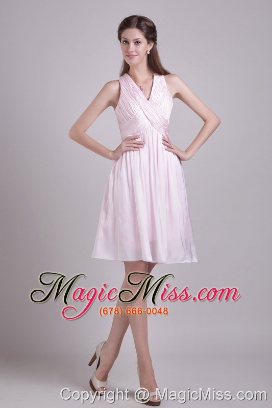 wholesale baby pink empire v-neck short chiffon ruch prom / cocktail dress
