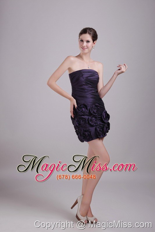 wholesale purple column/sheath strapless mini-length taffeta handle-made flower prom dress