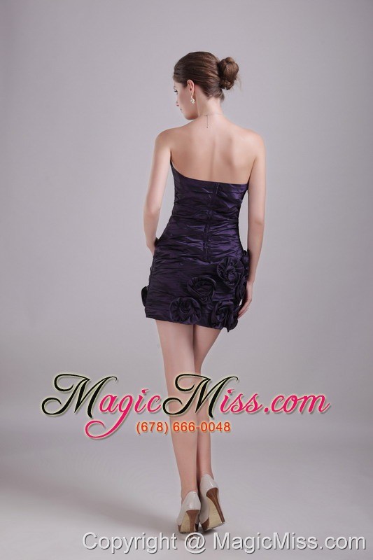 wholesale purple column/sheath strapless mini-length taffeta handle-made flower prom dress
