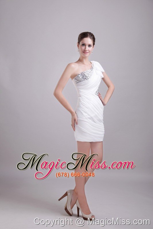 wholesale white column/sheath one shoulder mini-length chiffon and taffeta rhinestone prom / homecoming dress