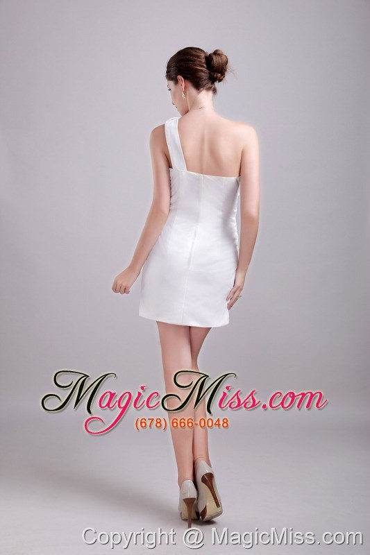 wholesale white column/sheath one shoulder mini-length chiffon and taffeta rhinestone prom / homecoming dress