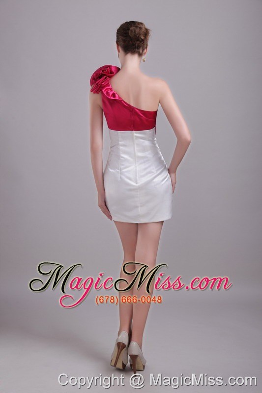 wholesale white and wine red column/sheath one shoulder mini-length taffeta hand flower prom / homecoming dress
