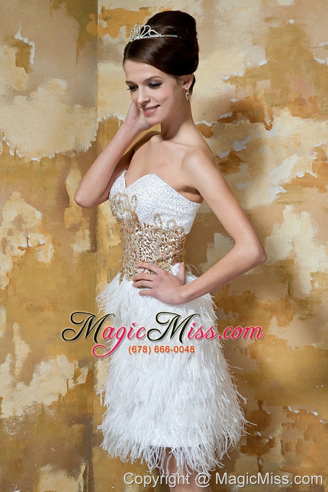 wholesale white column / sheath sweetheart knee-length satin and feather beading prom / evening dress